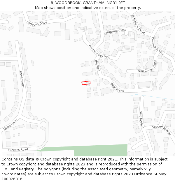 8, WOODBROOK, GRANTHAM, NG31 9FT: Location map and indicative extent of plot