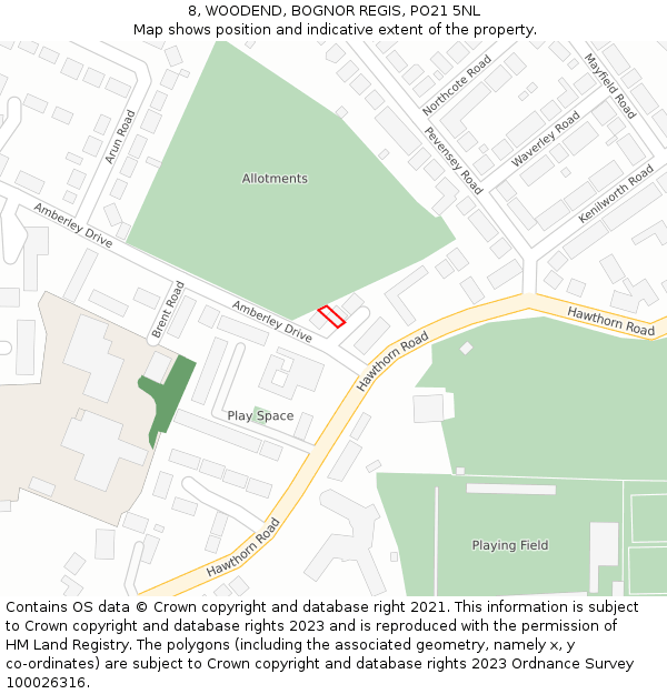 8, WOODEND, BOGNOR REGIS, PO21 5NL: Location map and indicative extent of plot