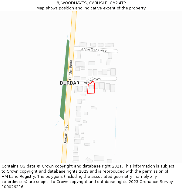 8, WOODHAYES, CARLISLE, CA2 4TP: Location map and indicative extent of plot