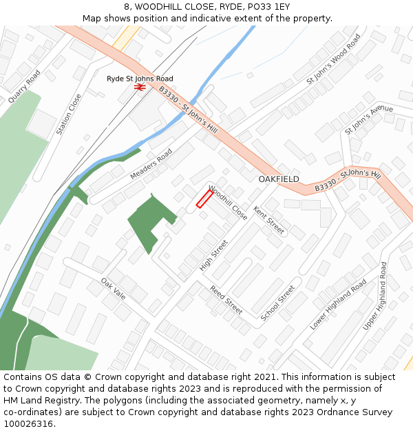 8, WOODHILL CLOSE, RYDE, PO33 1EY: Location map and indicative extent of plot