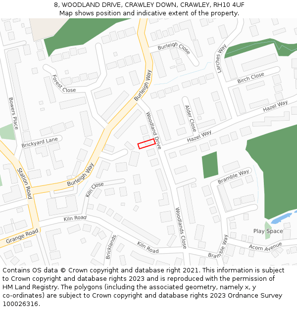 8, WOODLAND DRIVE, CRAWLEY DOWN, CRAWLEY, RH10 4UF: Location map and indicative extent of plot