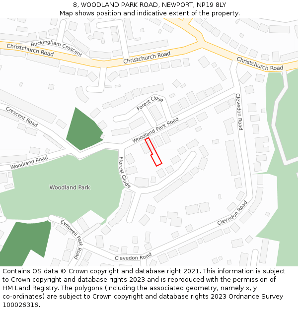 8, WOODLAND PARK ROAD, NEWPORT, NP19 8LY: Location map and indicative extent of plot