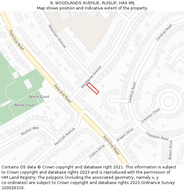 8, WOODLANDS AVENUE, RUISLIP, HA4 9RJ: Location map and indicative extent of plot