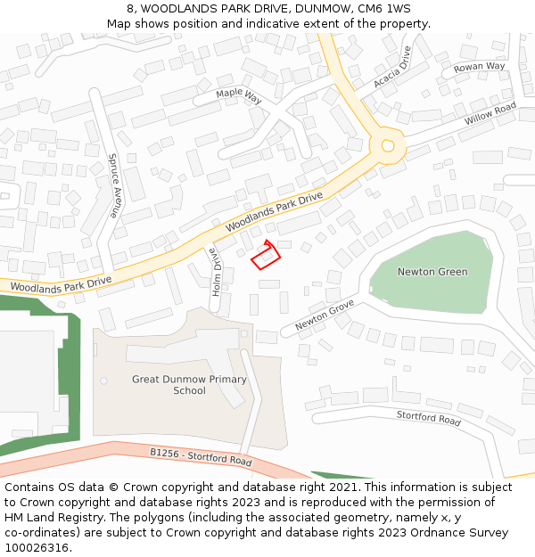 8, WOODLANDS PARK DRIVE, DUNMOW, CM6 1WS: Location map and indicative extent of plot