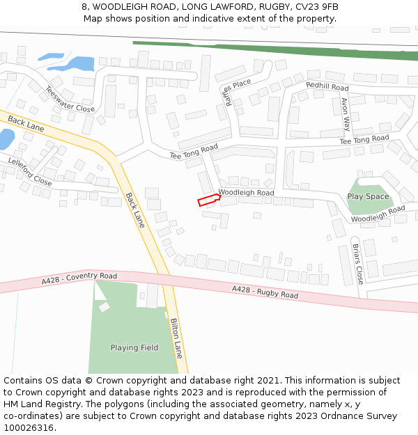 8, WOODLEIGH ROAD, LONG LAWFORD, RUGBY, CV23 9FB: Location map and indicative extent of plot