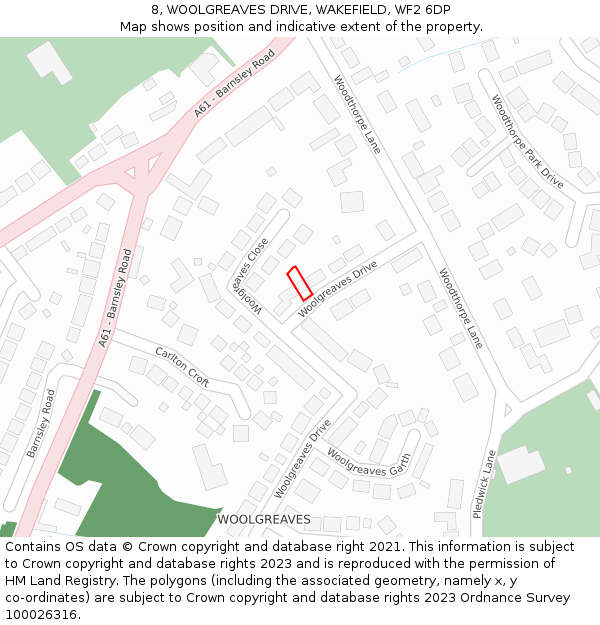 8, WOOLGREAVES DRIVE, WAKEFIELD, WF2 6DP: Location map and indicative extent of plot