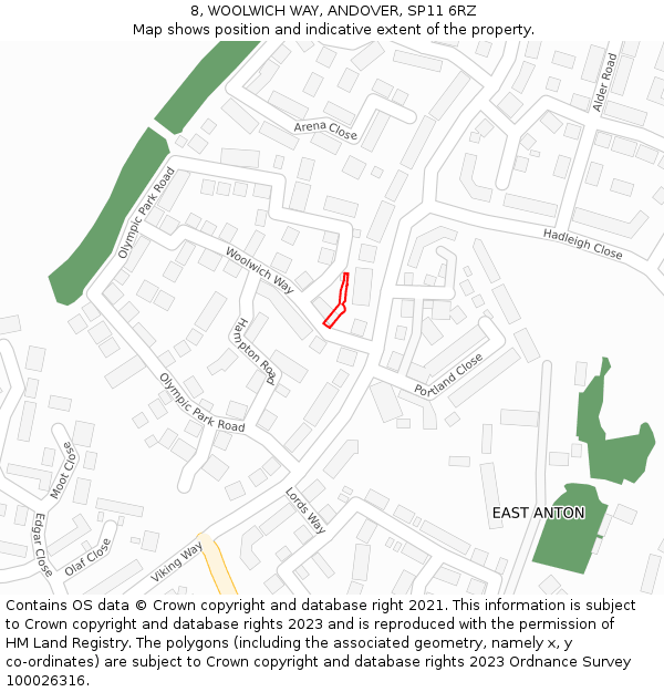 8, WOOLWICH WAY, ANDOVER, SP11 6RZ: Location map and indicative extent of plot