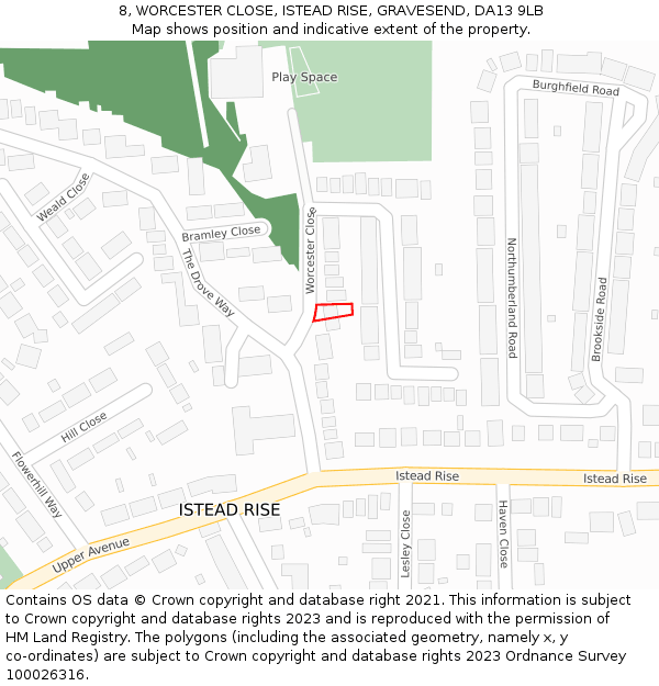 8, WORCESTER CLOSE, ISTEAD RISE, GRAVESEND, DA13 9LB: Location map and indicative extent of plot
