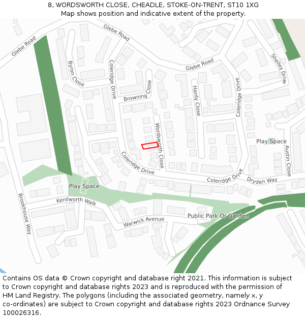 8, WORDSWORTH CLOSE, CHEADLE, STOKE-ON-TRENT, ST10 1XG: Location map and indicative extent of plot