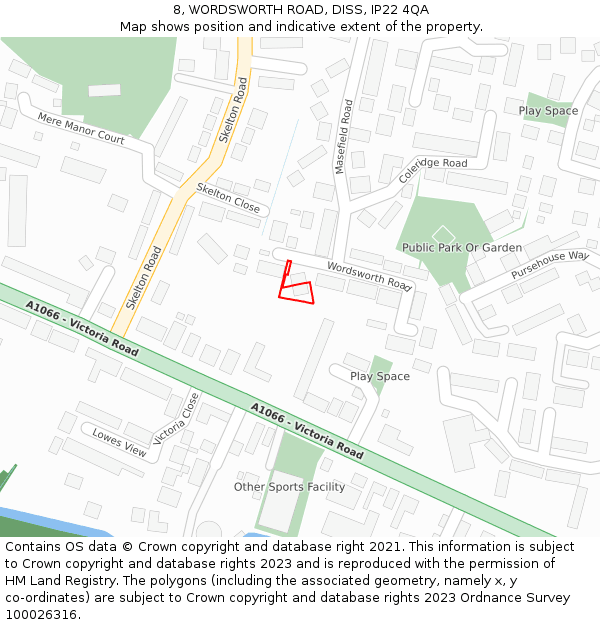 8, WORDSWORTH ROAD, DISS, IP22 4QA: Location map and indicative extent of plot