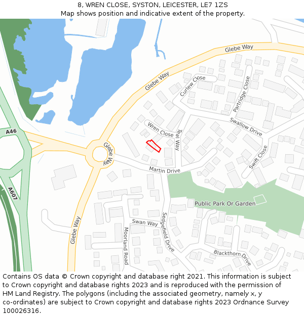 8, WREN CLOSE, SYSTON, LEICESTER, LE7 1ZS: Location map and indicative extent of plot