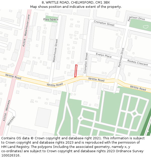 8, WRITTLE ROAD, CHELMSFORD, CM1 3BX: Location map and indicative extent of plot