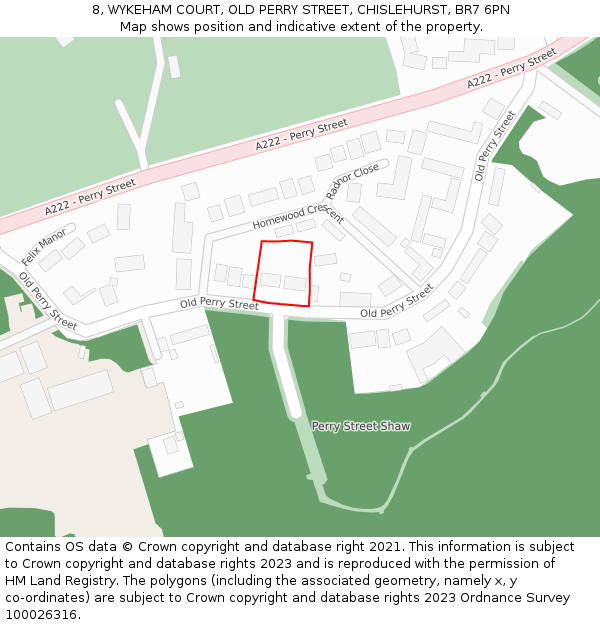 8, WYKEHAM COURT, OLD PERRY STREET, CHISLEHURST, BR7 6PN: Location map and indicative extent of plot