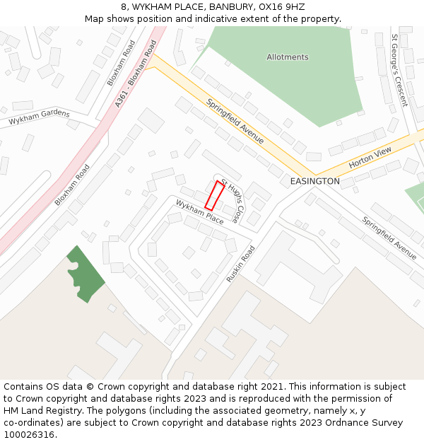 8, WYKHAM PLACE, BANBURY, OX16 9HZ: Location map and indicative extent of plot