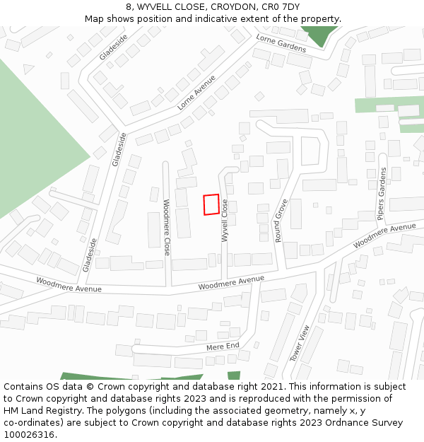 8, WYVELL CLOSE, CROYDON, CR0 7DY: Location map and indicative extent of plot