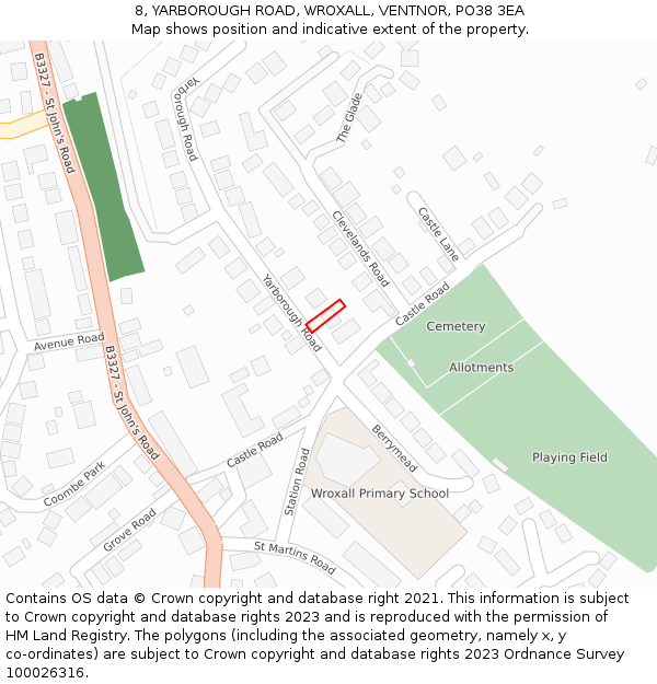 8, YARBOROUGH ROAD, WROXALL, VENTNOR, PO38 3EA: Location map and indicative extent of plot