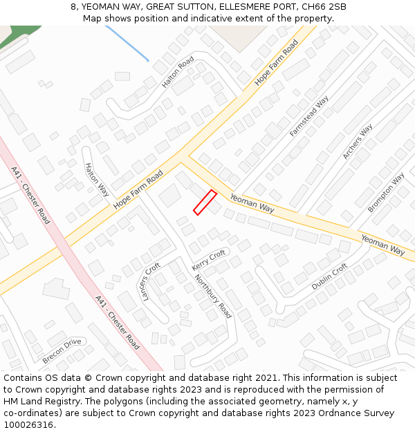 8, YEOMAN WAY, GREAT SUTTON, ELLESMERE PORT, CH66 2SB: Location map and indicative extent of plot