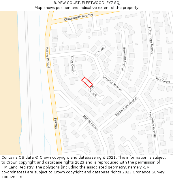 8, YEW COURT, FLEETWOOD, FY7 8QJ: Location map and indicative extent of plot