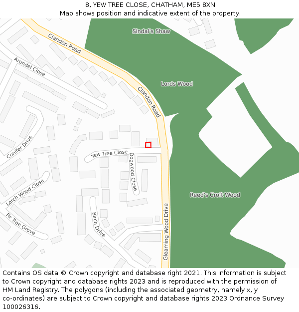 8, YEW TREE CLOSE, CHATHAM, ME5 8XN: Location map and indicative extent of plot