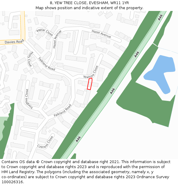 8, YEW TREE CLOSE, EVESHAM, WR11 1YR: Location map and indicative extent of plot