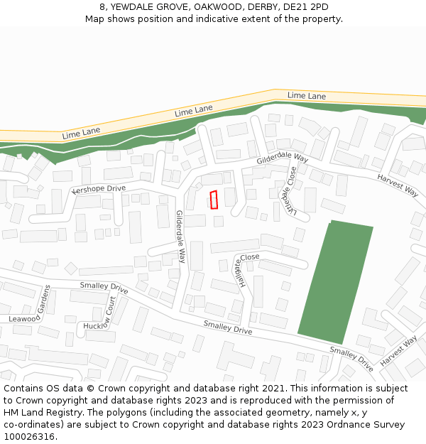 8, YEWDALE GROVE, OAKWOOD, DERBY, DE21 2PD: Location map and indicative extent of plot