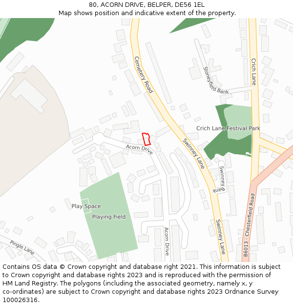 80, ACORN DRIVE, BELPER, DE56 1EL: Location map and indicative extent of plot