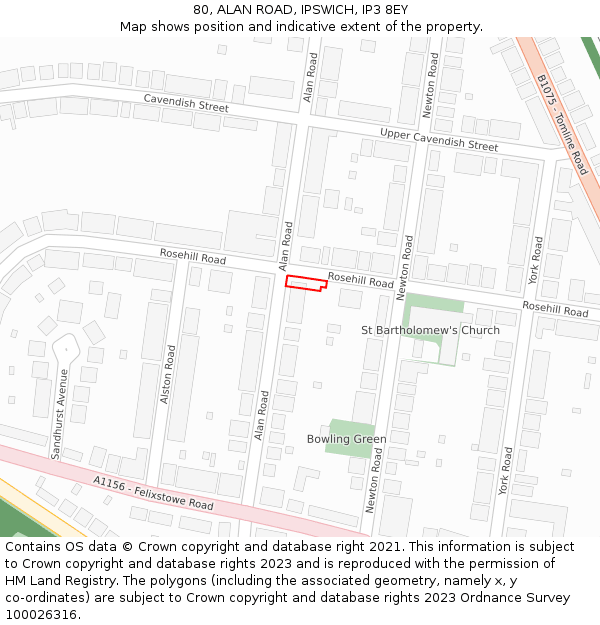 80, ALAN ROAD, IPSWICH, IP3 8EY: Location map and indicative extent of plot