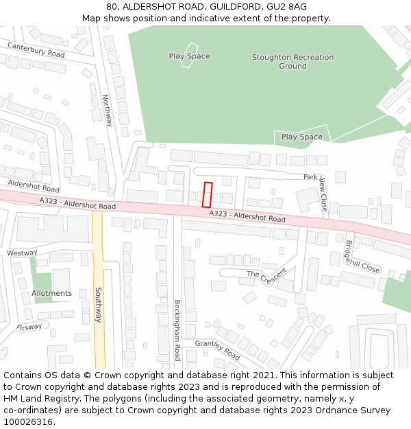 80, ALDERSHOT ROAD, GUILDFORD, GU2 8AG: Location map and indicative extent of plot