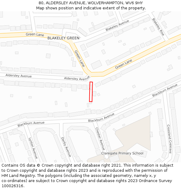 80, ALDERSLEY AVENUE, WOLVERHAMPTON, WV6 9HY: Location map and indicative extent of plot