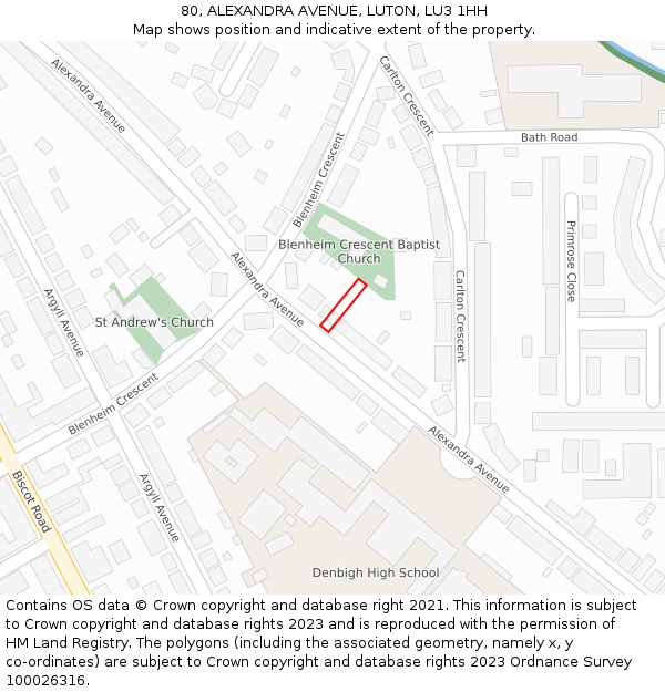 80, ALEXANDRA AVENUE, LUTON, LU3 1HH: Location map and indicative extent of plot