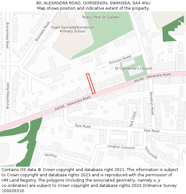 80, ALEXANDRA ROAD, GORSEINON, SWANSEA, SA4 4NU: Location map and indicative extent of plot