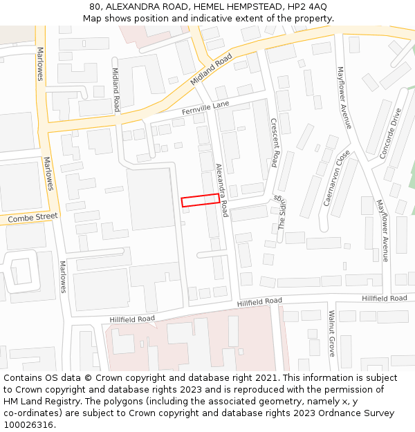 80, ALEXANDRA ROAD, HEMEL HEMPSTEAD, HP2 4AQ: Location map and indicative extent of plot