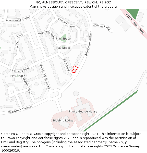 80, ALNESBOURN CRESCENT, IPSWICH, IP3 9GD: Location map and indicative extent of plot