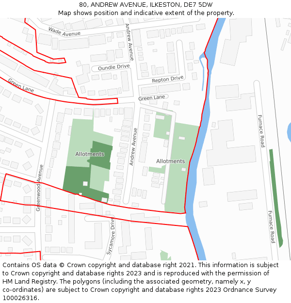 80, ANDREW AVENUE, ILKESTON, DE7 5DW: Location map and indicative extent of plot