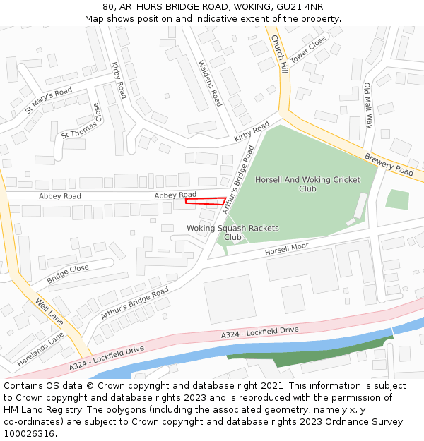 80, ARTHURS BRIDGE ROAD, WOKING, GU21 4NR: Location map and indicative extent of plot