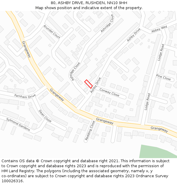 80, ASHBY DRIVE, RUSHDEN, NN10 9HH: Location map and indicative extent of plot