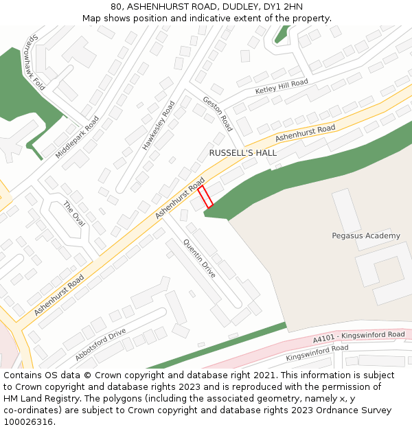 80, ASHENHURST ROAD, DUDLEY, DY1 2HN: Location map and indicative extent of plot