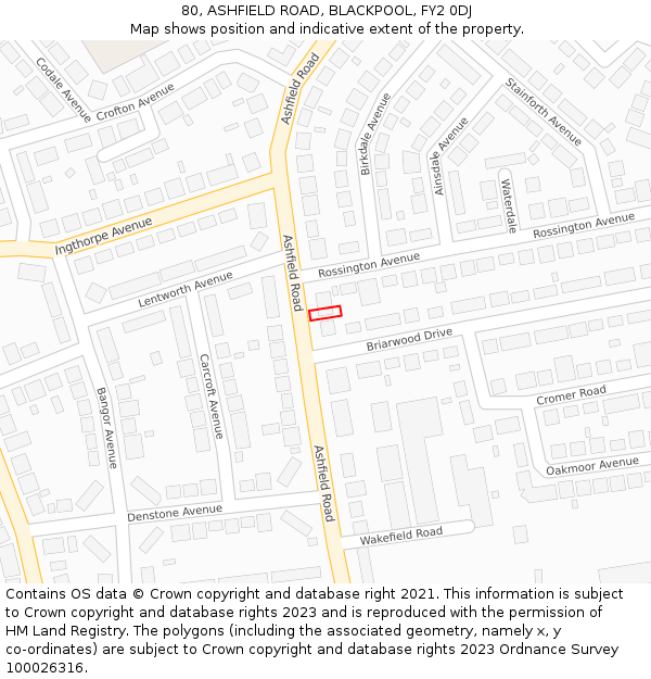 80, ASHFIELD ROAD, BLACKPOOL, FY2 0DJ: Location map and indicative extent of plot