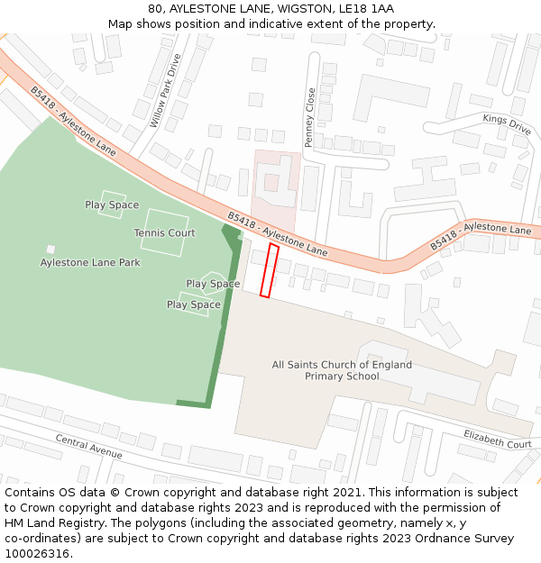 80, AYLESTONE LANE, WIGSTON, LE18 1AA: Location map and indicative extent of plot