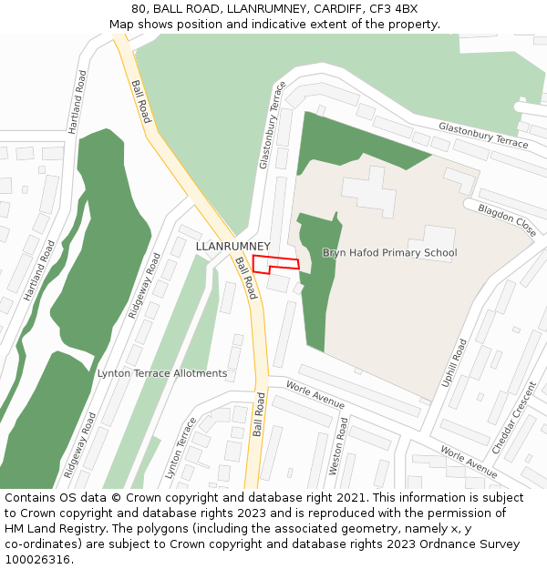 80, BALL ROAD, LLANRUMNEY, CARDIFF, CF3 4BX: Location map and indicative extent of plot