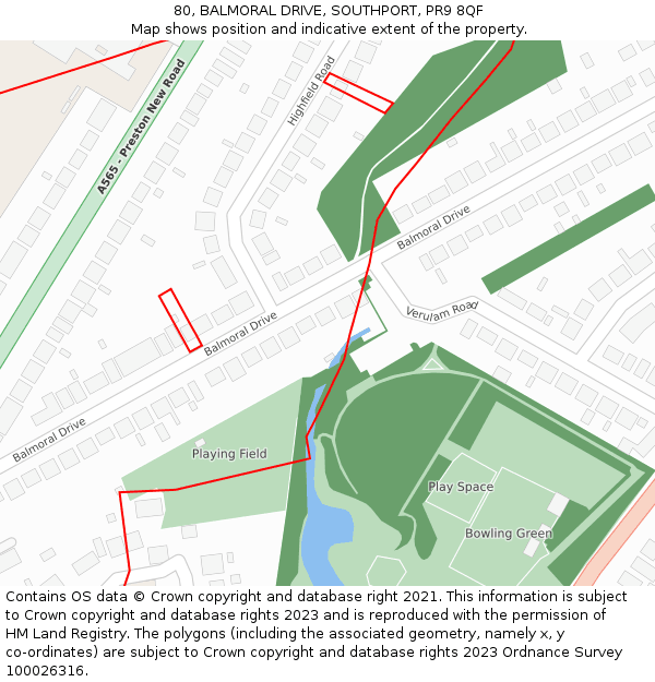 80, BALMORAL DRIVE, SOUTHPORT, PR9 8QF: Location map and indicative extent of plot