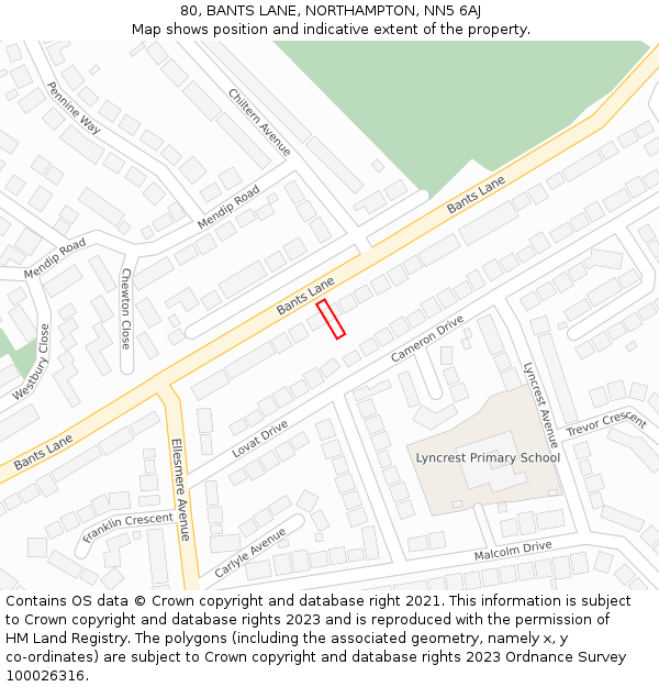 80, BANTS LANE, NORTHAMPTON, NN5 6AJ: Location map and indicative extent of plot