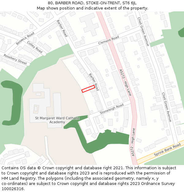 80, BARBER ROAD, STOKE-ON-TRENT, ST6 6JL: Location map and indicative extent of plot