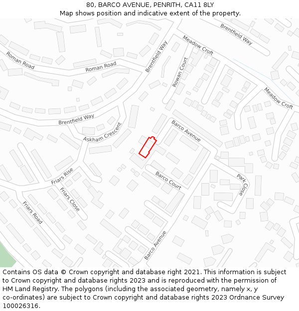 80, BARCO AVENUE, PENRITH, CA11 8LY: Location map and indicative extent of plot