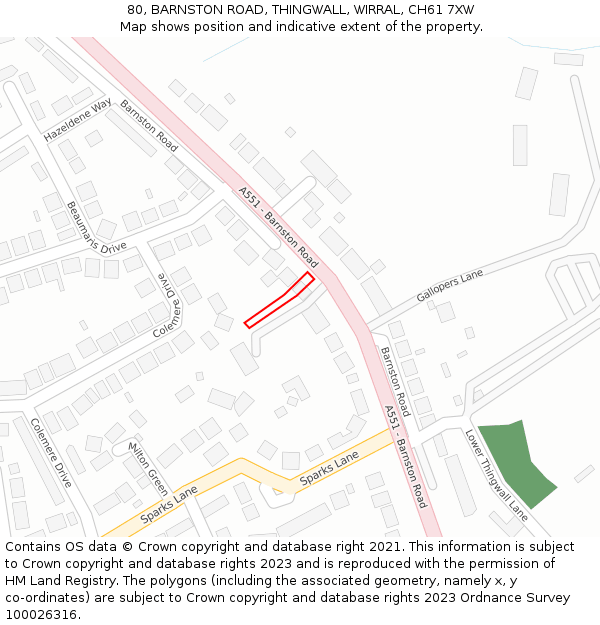 80, BARNSTON ROAD, THINGWALL, WIRRAL, CH61 7XW: Location map and indicative extent of plot