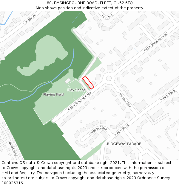 80, BASINGBOURNE ROAD, FLEET, GU52 6TQ: Location map and indicative extent of plot