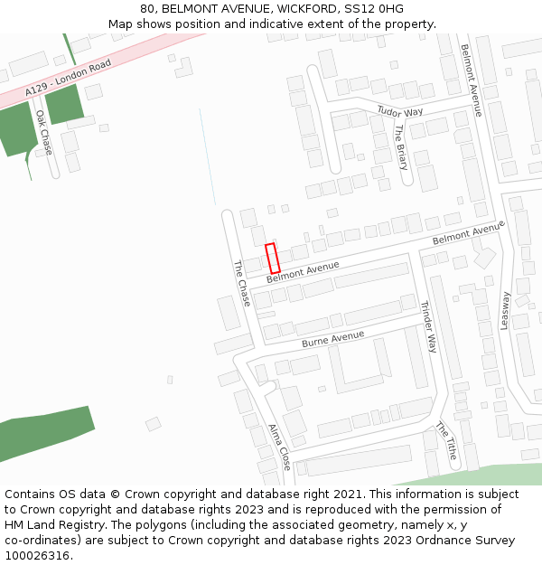 80, BELMONT AVENUE, WICKFORD, SS12 0HG: Location map and indicative extent of plot