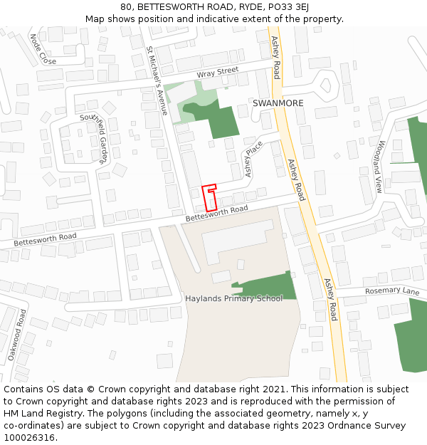 80, BETTESWORTH ROAD, RYDE, PO33 3EJ: Location map and indicative extent of plot