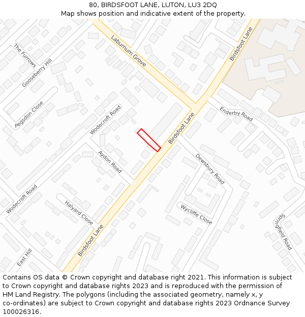 80, BIRDSFOOT LANE, LUTON, LU3 2DQ: Location map and indicative extent of plot