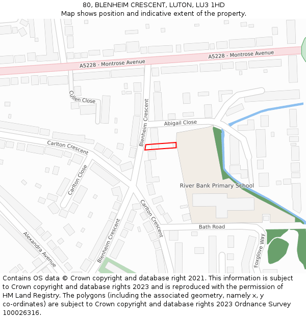 80, BLENHEIM CRESCENT, LUTON, LU3 1HD: Location map and indicative extent of plot